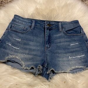 SO Blue Distressed Frayed Hem Denim Shorts